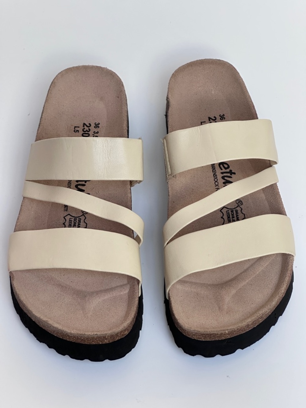 Women's Cream Triple-Strap Slide Sandals